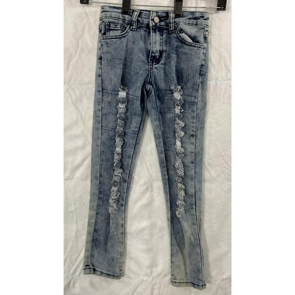 AQ Jeans Jeans Girls 6 Blue Denim Skinny Ruffle Distressed Adjustable Waist